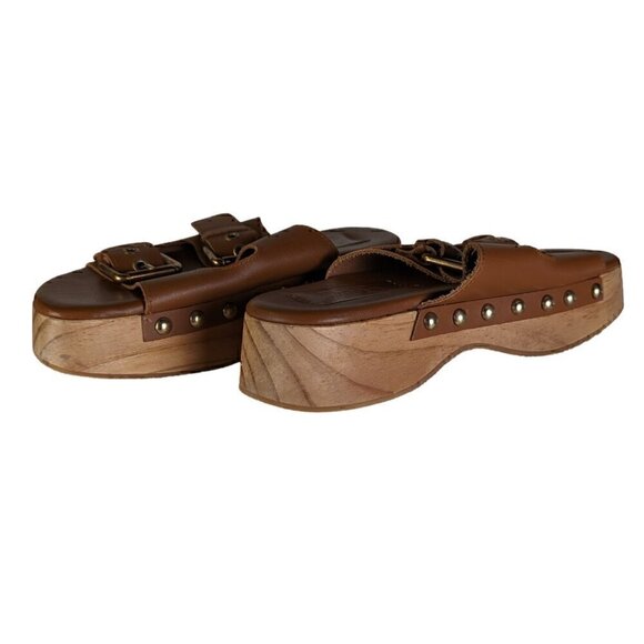 Zara Wood Platform Leather Buckle Slide Size 38 EUC - Picture 5 of 6